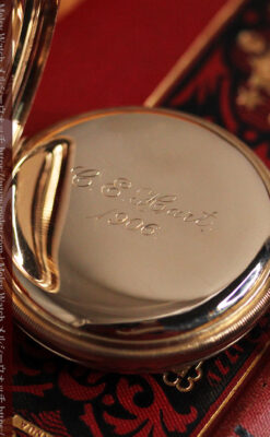 ウォルサム 金無垢アンティーク懐中時計 美しい花と金彩装飾【1886年製】箱付き-P2290-20