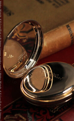 ウォルサム 金無垢アンティーク懐中時計 美しい花と金彩装飾【1886年製】箱付き-P2290-21