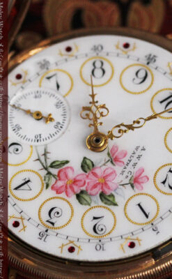 ウォルサム 金無垢アンティーク懐中時計 美しい花と金彩装飾【1886年製】箱付き-P2290-24