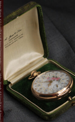 ウォルサム 金無垢アンティーク懐中時計 美しい花と金彩装飾【1886年製】箱付き-P2290-28