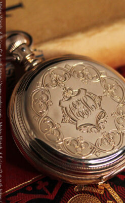 ウォルサム 金無垢アンティーク懐中時計 美しい花と金彩装飾【1886年製】箱付き-P2290-5