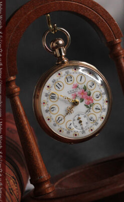ウォルサム 金無垢アンティーク懐中時計 美しい花と金彩装飾【1886年製】箱付き-P2290-7