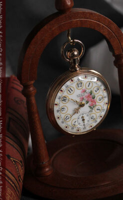 ウォルサム 金無垢アンティーク懐中時計 美しい花と金彩装飾【1886年製】箱付き-P2290-8