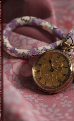 装飾の綺麗なスイス製の金無垢アンティーク懐中時計 【1913年製】-P2295-6