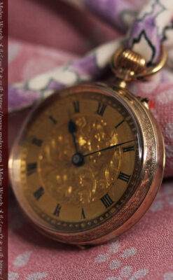 装飾の綺麗なスイス製の金無垢アンティーク懐中時計 【1913年製】-P2295-7