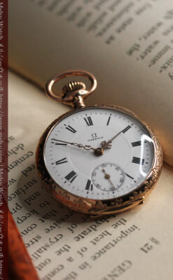 オメガ 彫りと装飾の美しい14金無垢アンティーク懐中時計 【1907年製】-P2296-1