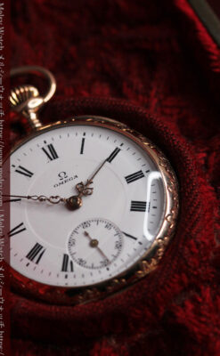 オメガ 彫りと装飾の美しい14金無垢アンティーク懐中時計 【1907年製】-P2296-12