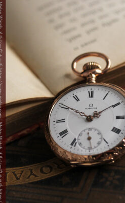 オメガ 彫りと装飾の美しい14金無垢アンティーク懐中時計 【1907年製】-P2296-6