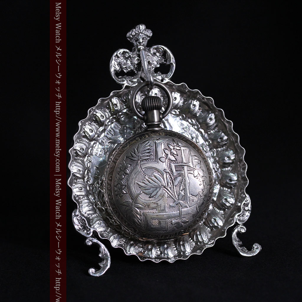 艶やかな女神のアンティーク銀無垢懐中時計スタンド年製