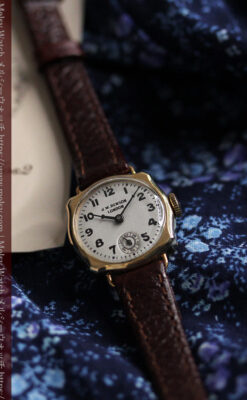 英国ベンソン 金無垢の特殊型女性用アンティーク腕時計 【1949年頃】-W1234-1