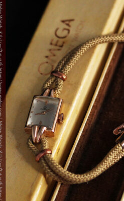 オメガ 金無垢ローズゴールドの女性用アンティーク腕時計 【1946年製】箱付き-W1186-11