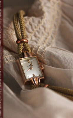 オメガ 金無垢ローズゴールドの女性用アンティーク腕時計 【1946年製】箱付き-W1186-7