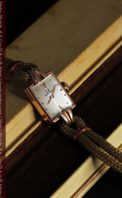 オメガ 金無垢ローズゴールドの女性用アンティーク腕時計 【1946年製】箱付き-W1186-9