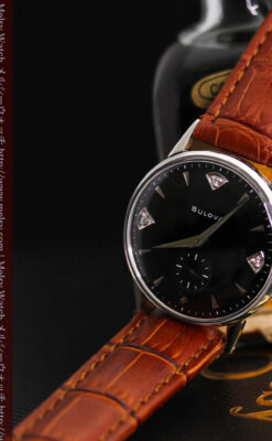 黒にダイヤモンドの映えるブローバの1954年製のアンティーク腕時計-W1447-1