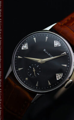 黒にダイヤモンドの映えるブローバの1954年製のアンティーク腕時計-W1447-13