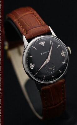 黒にダイヤモンドの映えるブローバの1954年製のアンティーク腕時計-W1447-14