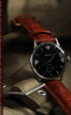 黒にダイヤモンドの映えるブローバの1954年製のアンティーク腕時計-W1447-3