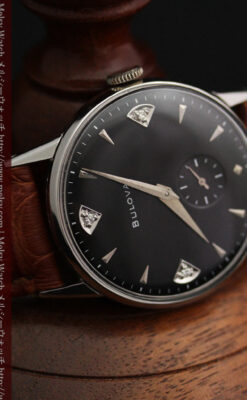 黒にダイヤモンドの映えるブローバの1954年製のアンティーク腕時計-W1447-8