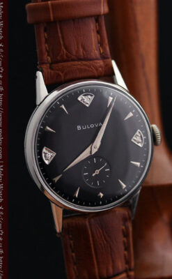 黒にダイヤモンドの映えるブローバの1954年製のアンティーク腕時計-W1447-9