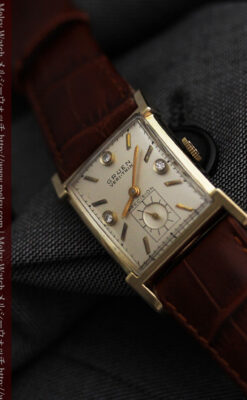 グリュエンの1945年頃のダイヤモンド装飾が綺麗なアンティーク腕時計-Ｗ1448-1
