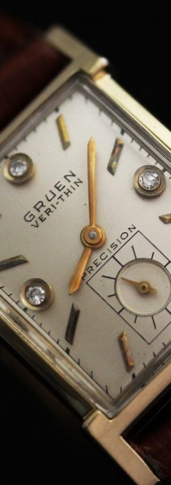 グリュエンの1945年頃のダイヤモンド装飾が綺麗なアンティーク腕時計-Ｗ1448-2