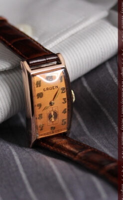 グリュエンのローズ色のアンティーク腕時計-W1455-6