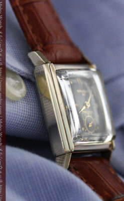 グリュエンの少し小さめの黒文字盤のアンティーク腕時計-W1459-11