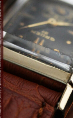 グリュエンの少し小さめの黒文字盤のアンティーク腕時計-W1459-13