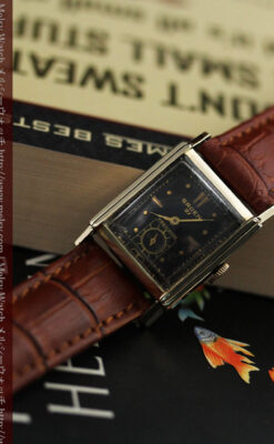 グリュエンの少し小さめの黒文字盤のアンティーク腕時計-W1459-4