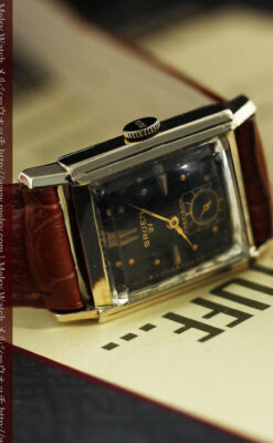 グリュエンの少し小さめの黒文字盤のアンティーク腕時計-W1459-5