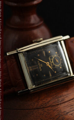 グリュエンの少し小さめの黒文字盤のアンティーク腕時計-W1459-7