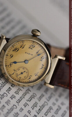 可動ラグを持つエルジンの雰囲気あるアンティーク腕時計-W1462-9