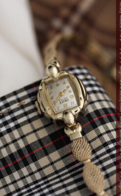 グリュエンの上品なメッシュバンドのアンティーク腕時計 【1950年頃】-W1466-2