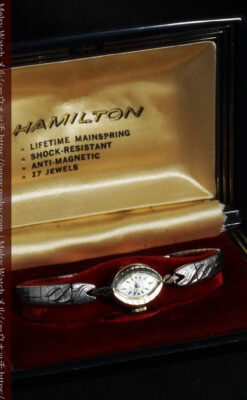 ハミルトンの上品な姿の女性用金無垢腕時計 【1960年頃】-W1469-13