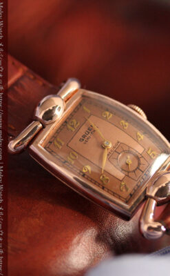 こだわりを重ねたグリュエンのローズ色のアンティーク腕時計【1940年頃】-W1472-2