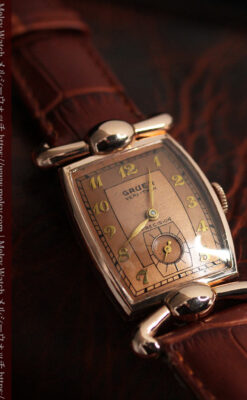 こだわりを重ねたグリュエンのローズ色のアンティーク腕時計【1940年頃】-W1472-4