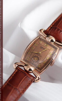 こだわりを重ねたグリュエンのローズ色のアンティーク腕時計【1940年頃】-W1472-5