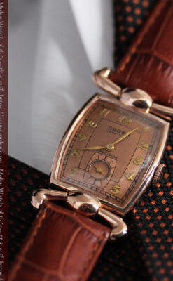 こだわりを重ねたグリュエンのローズ色のアンティーク腕時計【1940年頃】-W1472-6