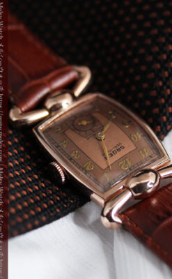 こだわりを重ねたグリュエンのローズ色のアンティーク腕時計【1940年頃】-W1472-7