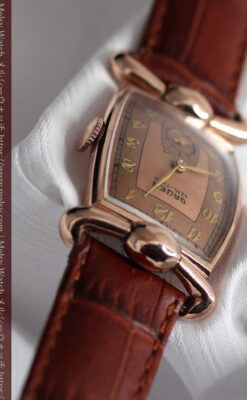 こだわりを重ねたグリュエンのローズ色のアンティーク腕時計【1940年頃】-W1472-9