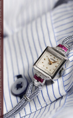 ロンジン 金無垢女性用アンティーク腕時計 ルビーとダイヤ装飾 【1943年製】-W1474-1