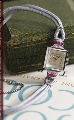 ロンジン 金無垢女性用アンティーク腕時計 ルビーとダイヤ装飾 【1943年製】-W1474-11