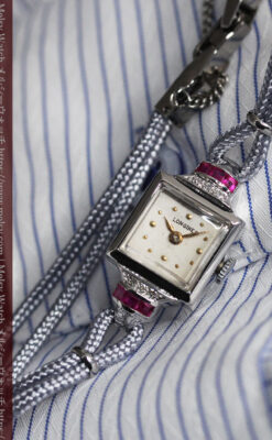 ロンジン 金無垢女性用アンティーク腕時計 ルビーとダイヤ装飾 【1943年製】-W1474-3