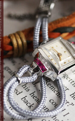 ロンジン 金無垢女性用アンティーク腕時計 ルビーとダイヤ装飾 【1943年製】-W1474-5