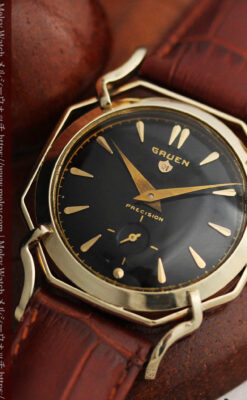 グリュエン アンティーク腕時計 蜘蛛・黒文字盤 【1950年頃】-W1478-5