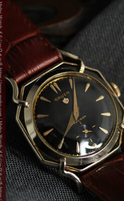 グリュエン アンティーク腕時計 蜘蛛・黒文字盤 【1950年頃】-W1478-8