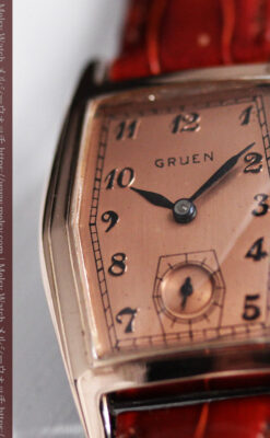 グリュエン 縦長六角形のアンティーク腕時計 ローズ色 【1950年頃】-W1482-5