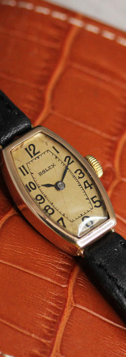 ロレックス 細長い樽型の女性用金無垢アンティーク腕時計 【1930年頃】-W1486-1