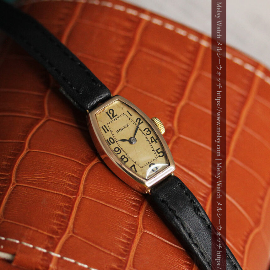ロレックス 細長い樽型の女性用金無垢アンティーク腕時計 【1930年頃】-W1486-1