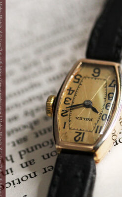 ロレックス 細長い樽型の女性用金無垢アンティーク腕時計 【1930年頃】-W1486-10